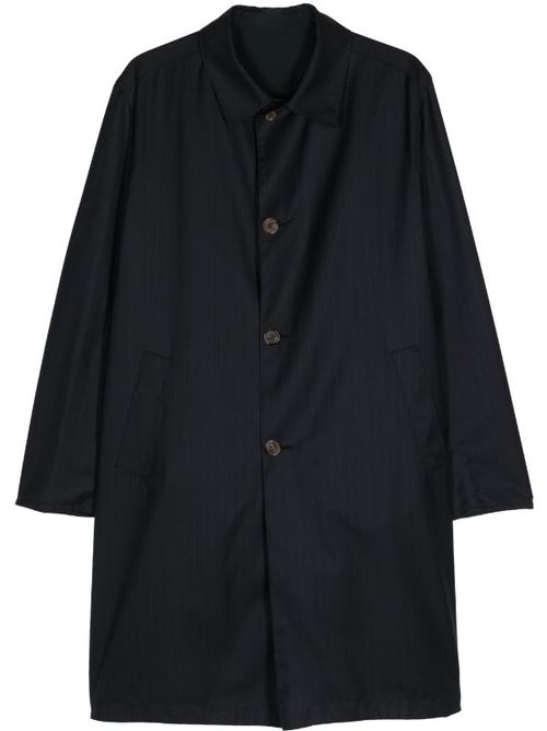 Pinstripe Single-Breasted Wool Coat — Black