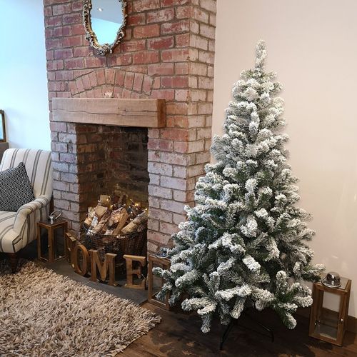 Kaemingk 6ft (180cm) Flocked Snowy Imperial Pine Hinged Christmas Trees