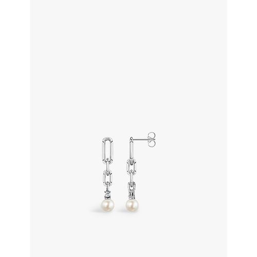 Womens 925 Silver & Cz Link Sterling-silver and Pearl Drop Earrings 
