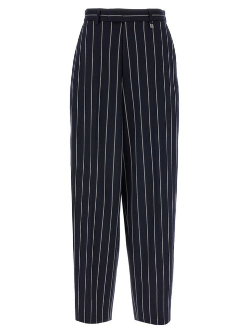 Pinstriped Polyester Trousers — Navy