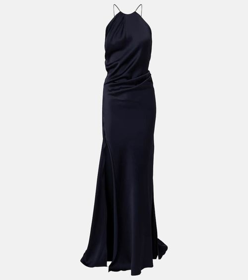 Chain-detail draped crêpe satin gown