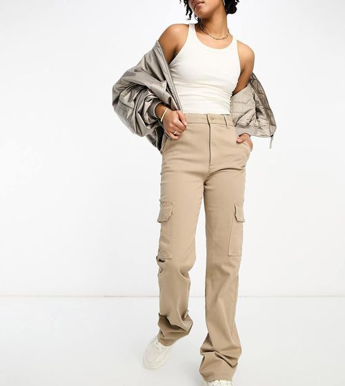 ASOS DESIGN Tall slim cargo pants with pockets in sand-Neutral