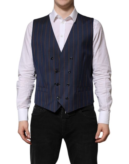 Pinstriped Virgin Wool Vest — Navy