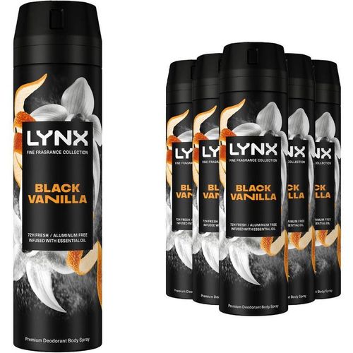 Lynx Fine Fragrance Collection Black Vanilla Body Spray Deodorant 200ml, 6Pack