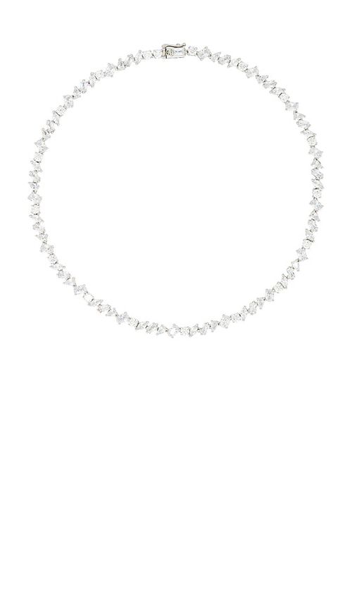SHASHI Pear Diamond Tennis Necklace in Metallic Silver