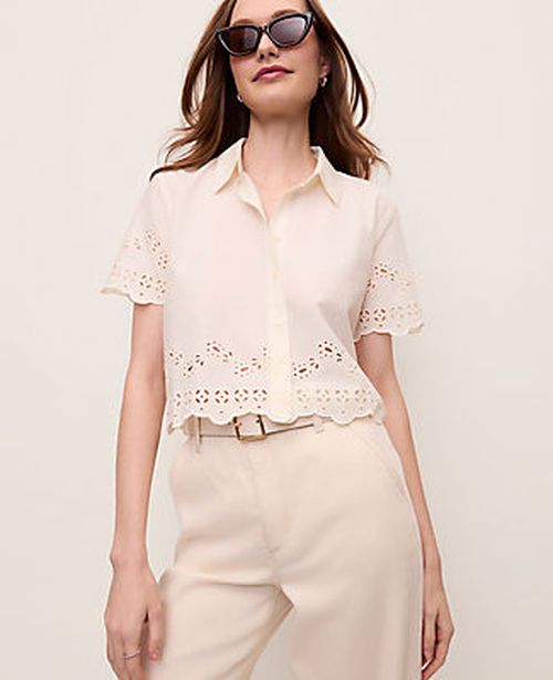 Ann Taylor Eyelet Button Down Shirt