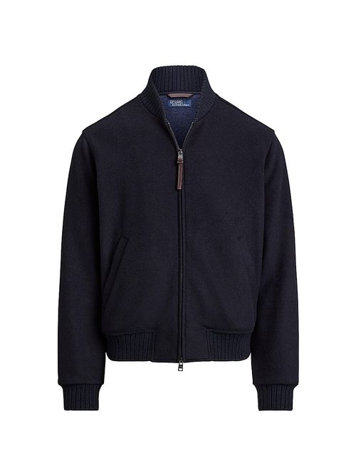 Men's Wool-Blend Zip-Up Bomber Jacket - Collection Navy