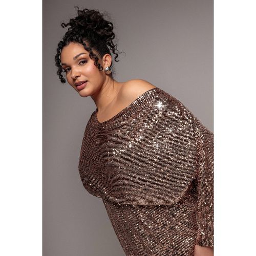 Goddiva Plus Sequin Cowl Neck Midi Dress - Champagne