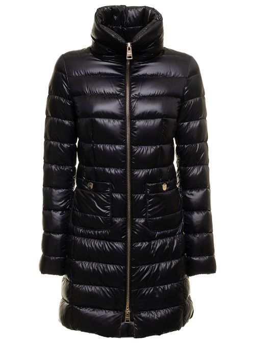 Womans Maria Black Quilted Nylon Long Down Jacket