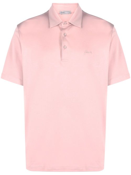 Logo-embroidered cotton polo shirt - Pink