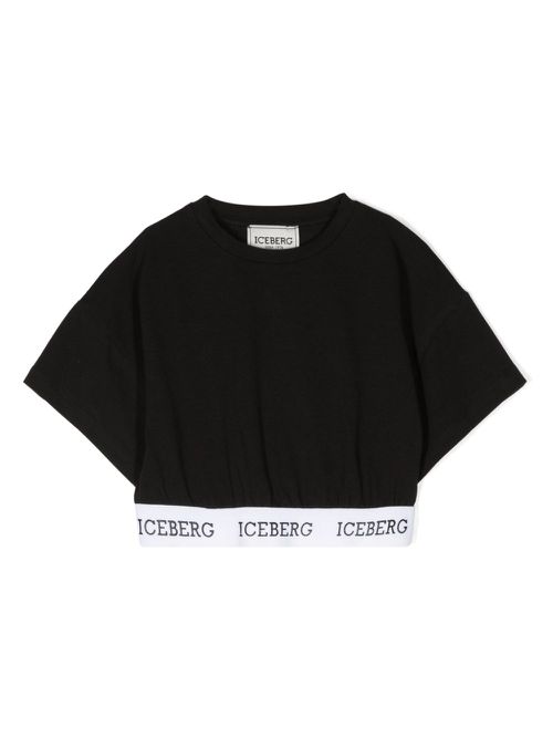 Logo-print cropped T-shirt - Black