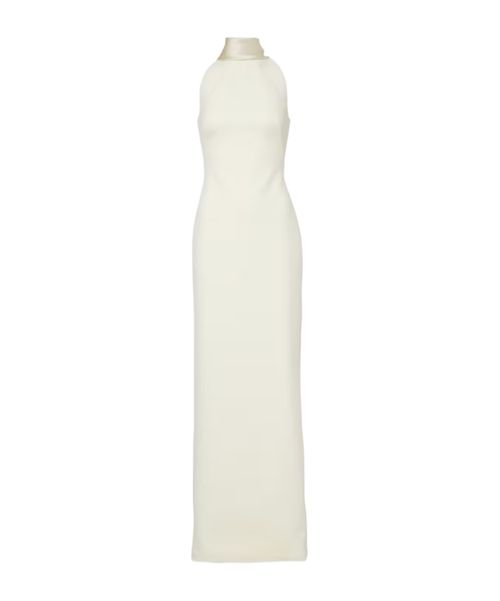 Holliana satin-trimmed crepe gown