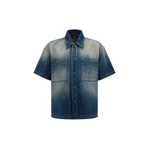 Embroidered Logo Denim Shirt — Blue
