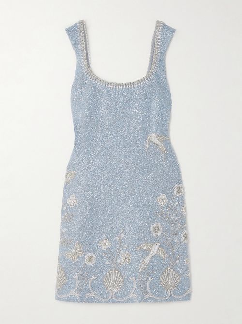 Clio Peppiatt | Bluebell Bead-embellished Stretch-tulle Mini Dress - medium  | Realry
