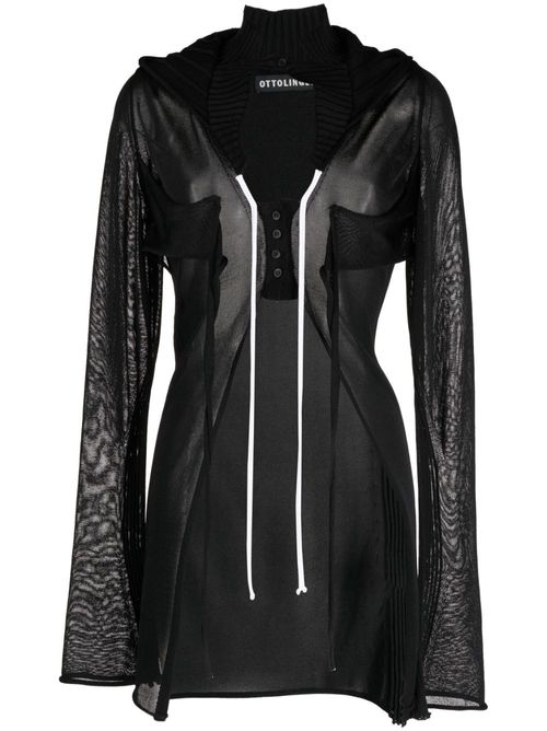 Cut-out knitted cardigan hoodie - Black