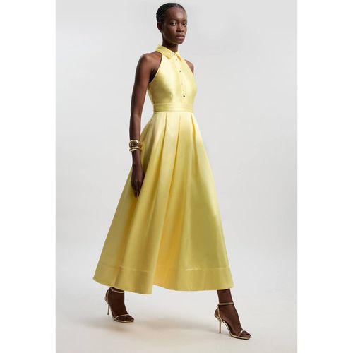 Karen Millen Women's Forever Twill Collared Maxi Dress in Lemon