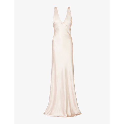 Womens Oyster Twist-back V-neck Satin Maxi Dress