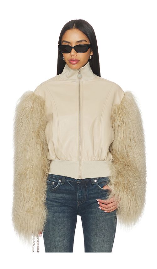 OW Collection Bex Fur Jacket in Tan. - S also in
