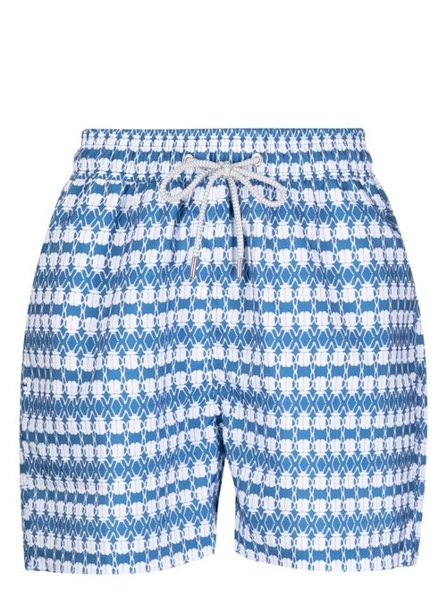 Graphic-print drawstring swim shorts - Blue