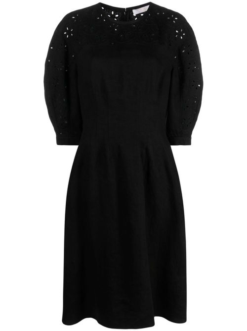 Balloon-sleeve linen dress - Black