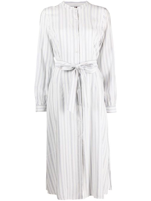 Striped belted dress - White