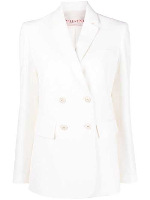 Double-breasted wool blazer - White