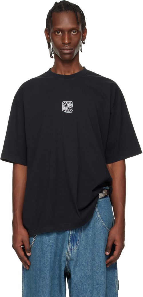 Black Biker Cross Logo T-shirt