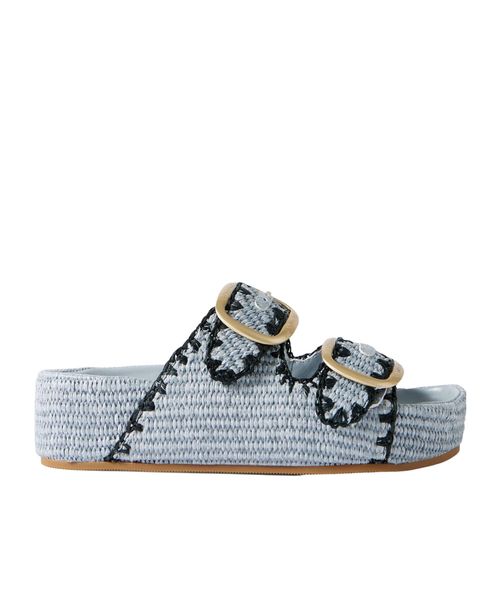 Embroidered raffia platform slides