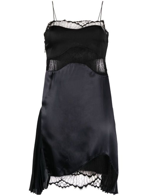 Lace-detail satin slip dress - Black