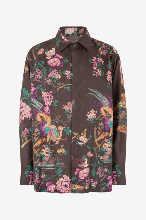 Silk Shirt With Floral And Pheasant Print