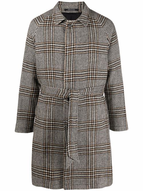 Check-print tie-waist single-breasted coat - Neutrals