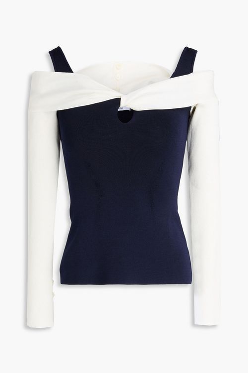Klaudia cold-shoulder two-tone stretch-knit top - Blue - XS