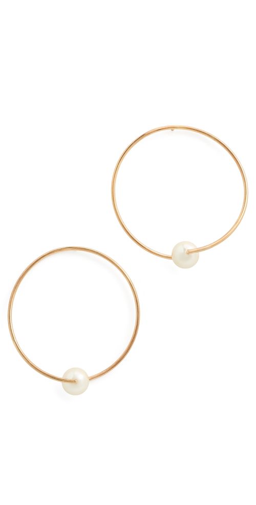 Large Pearl Circle Earrings Yellow Gold One Size