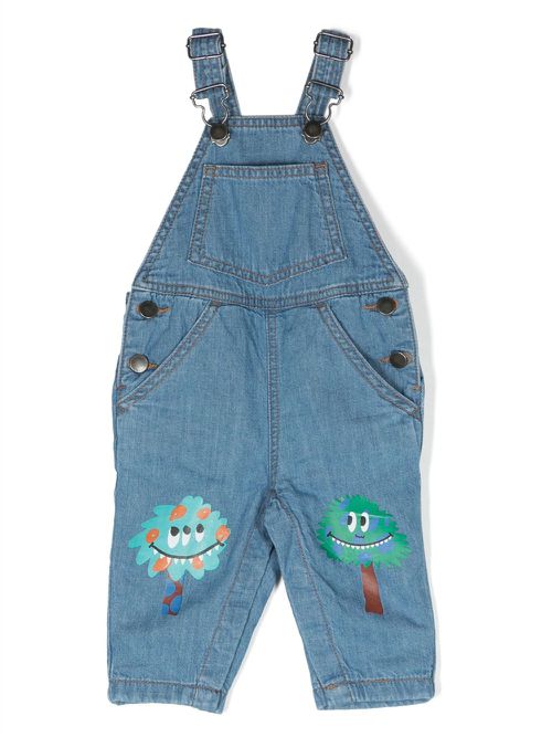 Graphic-print denim dungarees - Blue