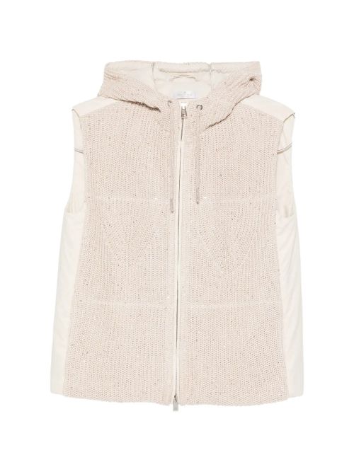 Sequin-Embellished Knitted Hooded Gilet — Cream