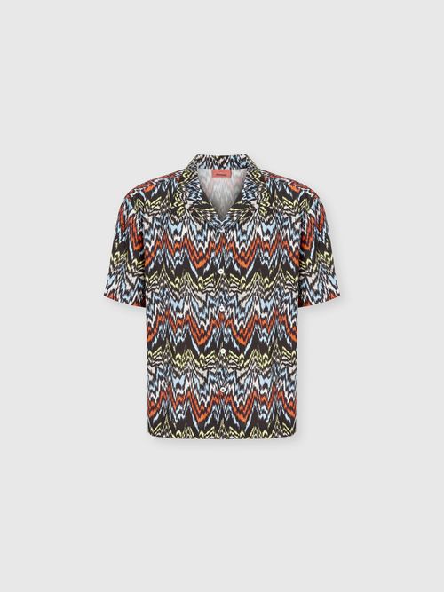 Missoni - Bowling shirt in viscose with abstract zigzag print, Men, Black & Multicoloured