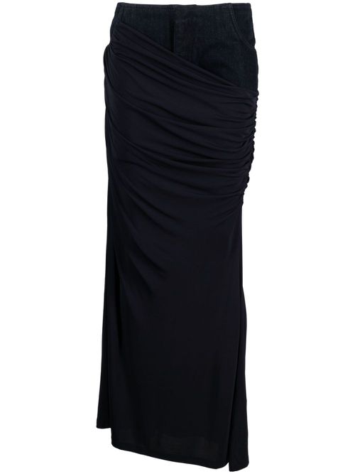Wrapped denim-trim maxi skirt - Blue