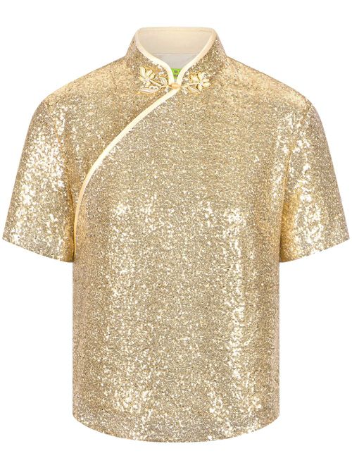 Sequin-embellished silk top - Gold