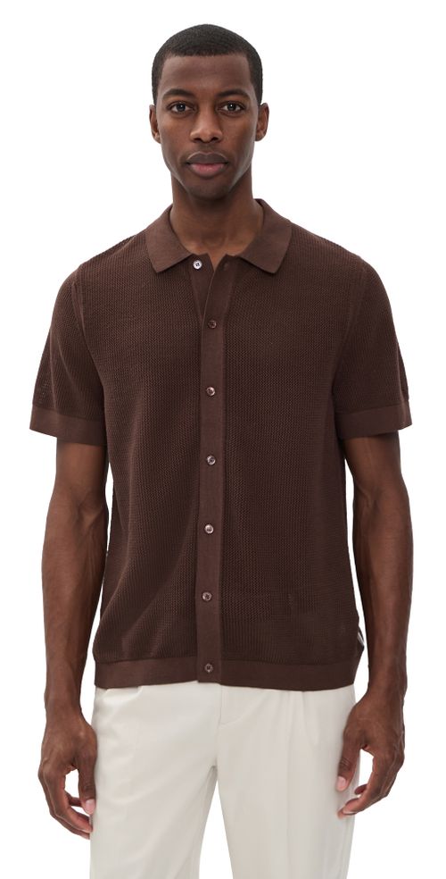 Crochet Knit Button Up Shirt Espresso