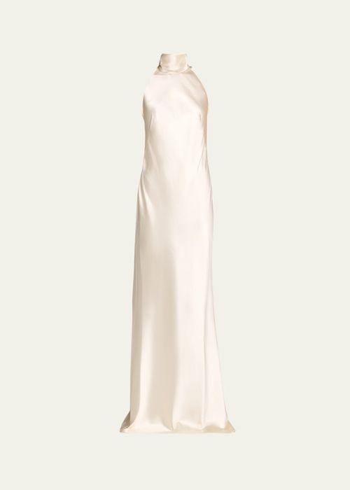 Chilton Stretch Satin Sleeveless Halter Gown