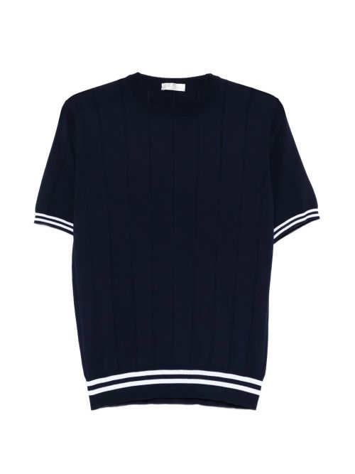 Striped Ribbed T-Shirt — Navy