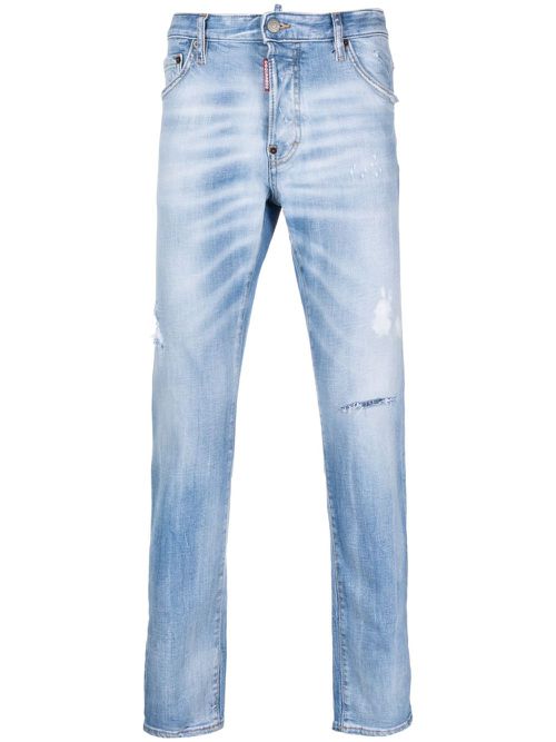 Logo-patch tapered-leg jeans - Blue