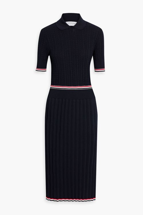 Ribbed and cable-knit cotton midi dress - Blue - IT 40