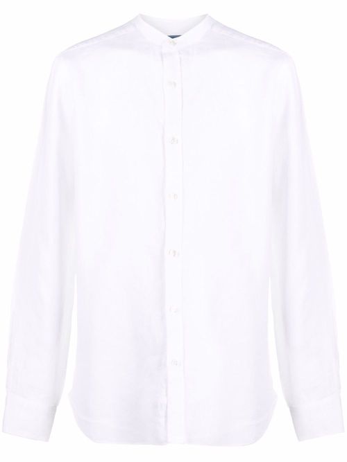 Band collar linen shirt - White