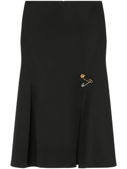Medusa Safety Pin-detail midi skirt - Black