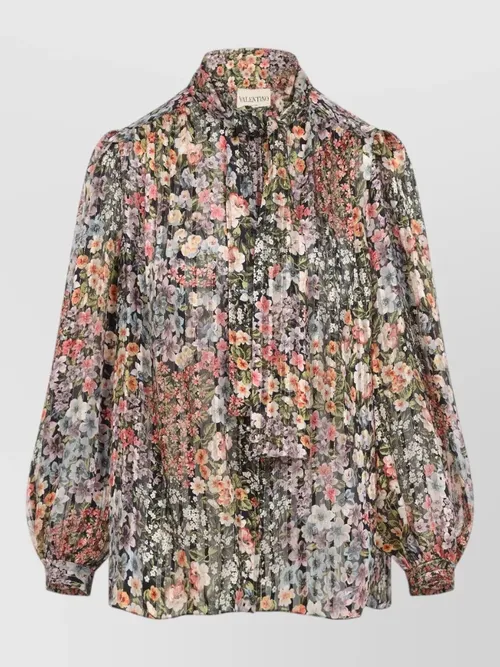 Valentino - floral print silk shirt lurex stripe