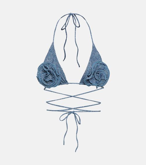Floral appliqué triangle bikini top