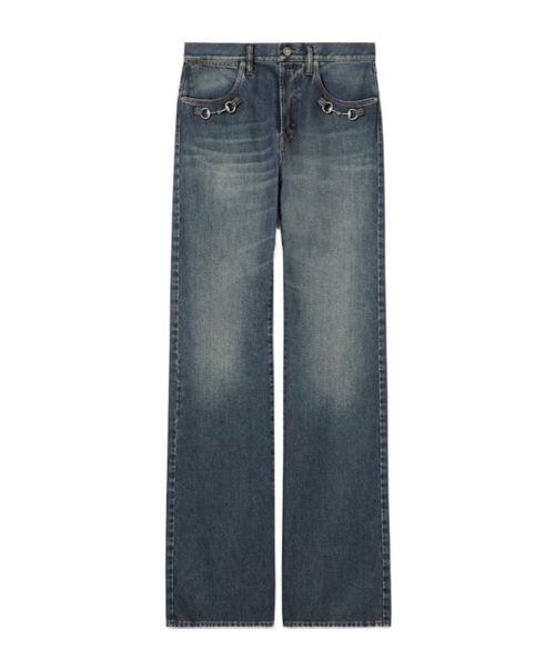 Cotton denim pants with Horsebit detail