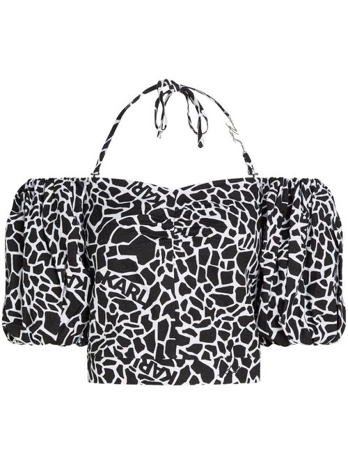 Giraffe-print off-shoulder blouse - Black