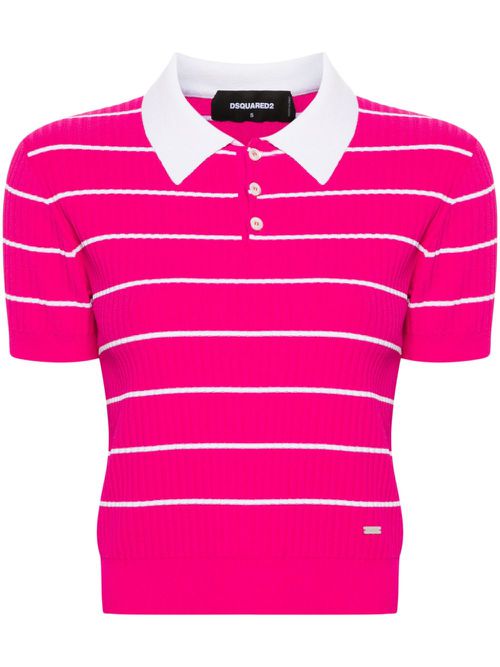 Logo-plaque knitted polo top - Pink